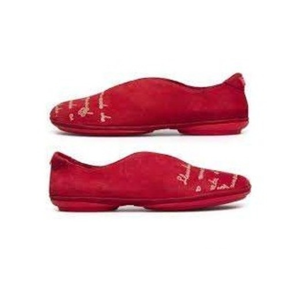 Camper Twins Red Leather Ballet Flats Script Writing Shoes 36 EU Womens